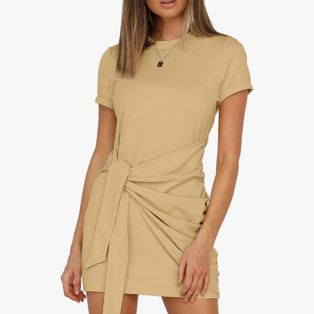 Tan Short Sleeve Mini‎ Dress